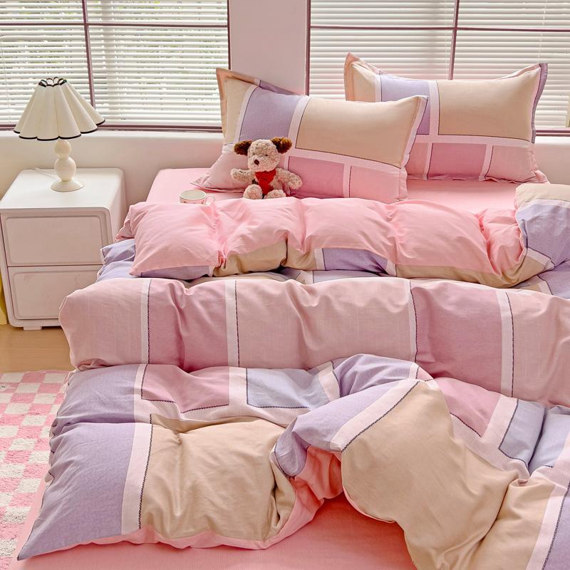 Abstract Geometric Bedding Set Queen Size Geometry Rectangle Square Cotton Duvet Cover Pink Purple Comforter Cover for Boys Girl