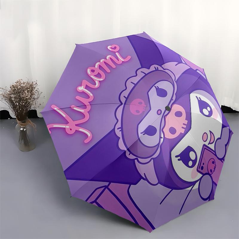Kuromi,Cute Automatic Folding Umbrella-Simple 8-Rib Design, Bright Cartoon Pattern, Durable Iron Frame, Suitable For Travel, Outdoor, Beach-