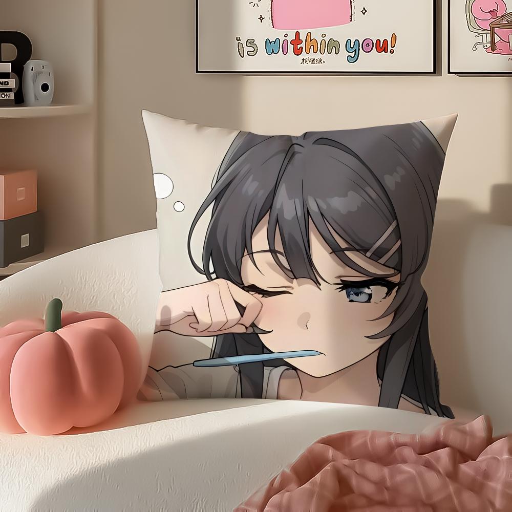 Anime melancholic MMai SSakurajima Sexy Cushion Cover Pillowcase Short Plush Invisible zipper Room Sofa Cushion Cover