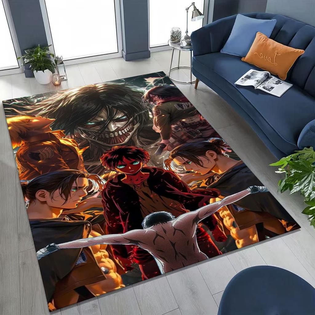 2026 New Anime Attack on Titan Eren Mikasa Cartoon Rug for Bedroom Living Room Sofa Home Doormat Decor,Kids Non-slip Floor Mat