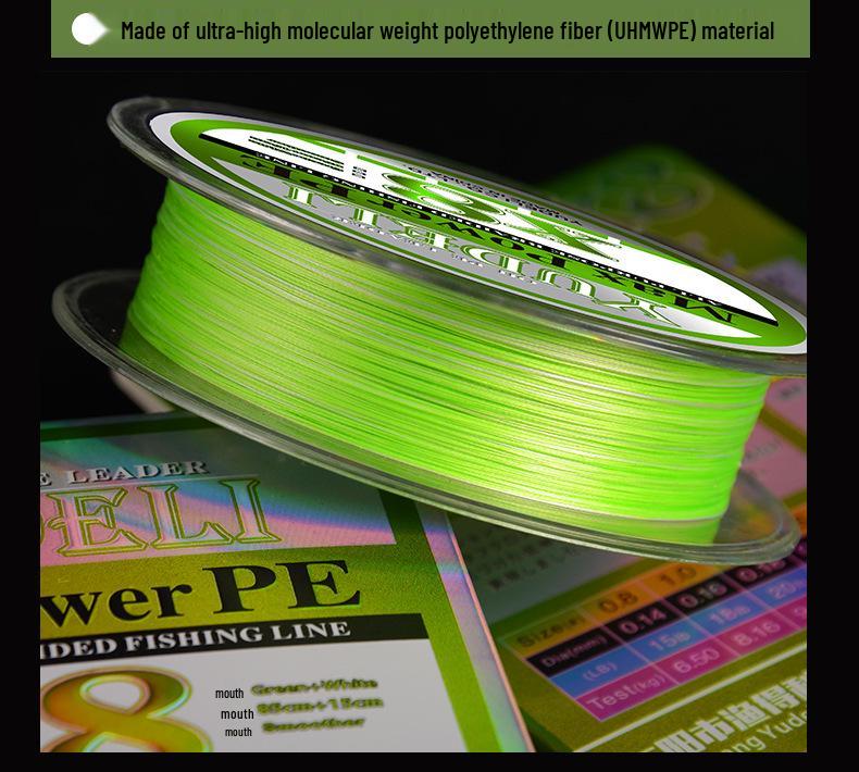 Yudeli PE Long Cast 150m X8 Fishing Line - Flashy Green, Wear-Resistant, Precision Woven Silk Replacement