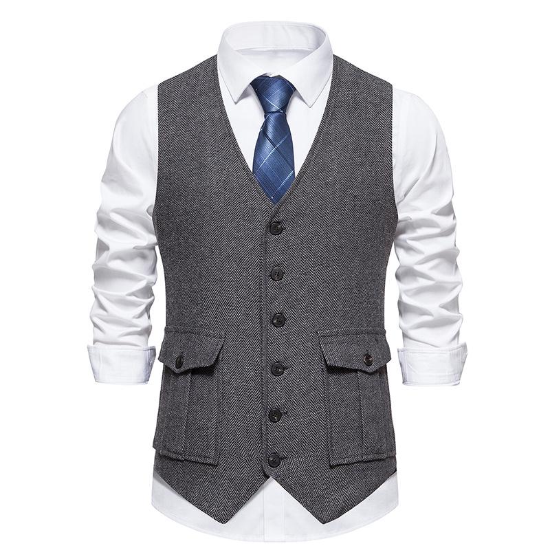 Retro Single-Breasted Men's Suit Vest with Three-Dimensional Pockets