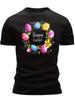 Men'S Easter Egg Wreath T-Shirt with Happy Easter Slogan Print - Short Sleeve Crew Neck Casual Summe