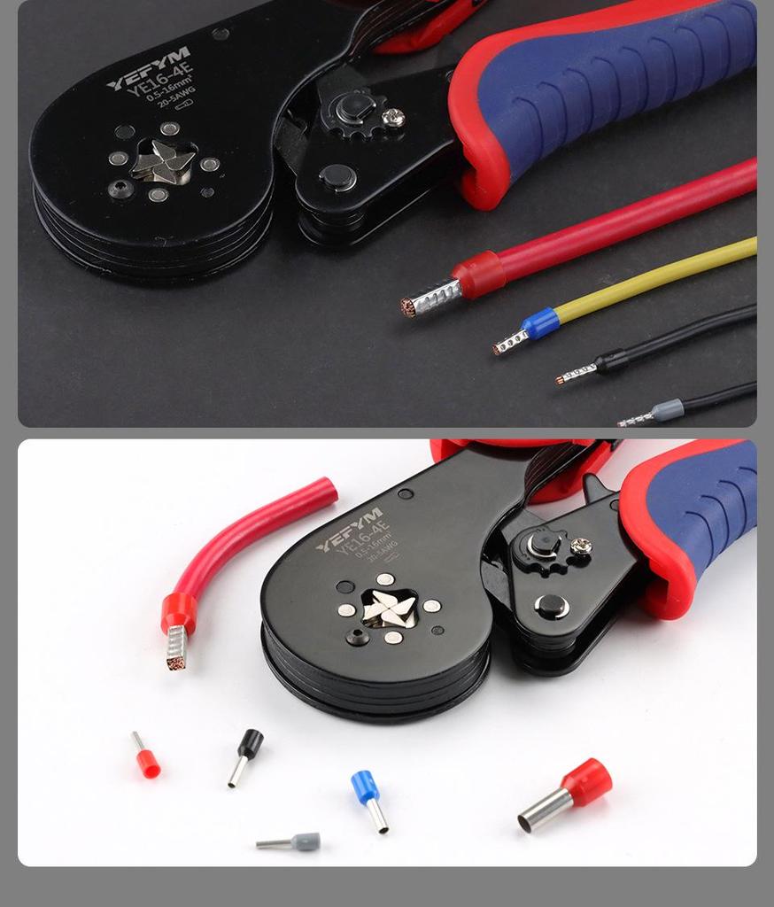 YE16-4E 4-Sided Cold Crimping Pliers for 16 Square Pin Terminals