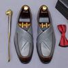 Sapatos Sociais Masculinos Moda Europeia Retrô Sapatos Loafer de Couro Genuíno Cinza Casuais para Negócios Festa Formais para Homens