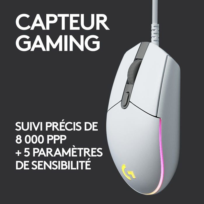Souris gamer - Filaire - Logitech G - G203 - Blanc