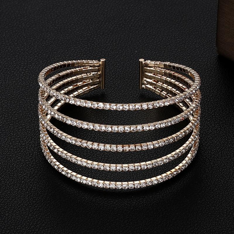 Bridal accessories, temperament full diamond open elastic bracelet multi-row claw chain pearl bracelet