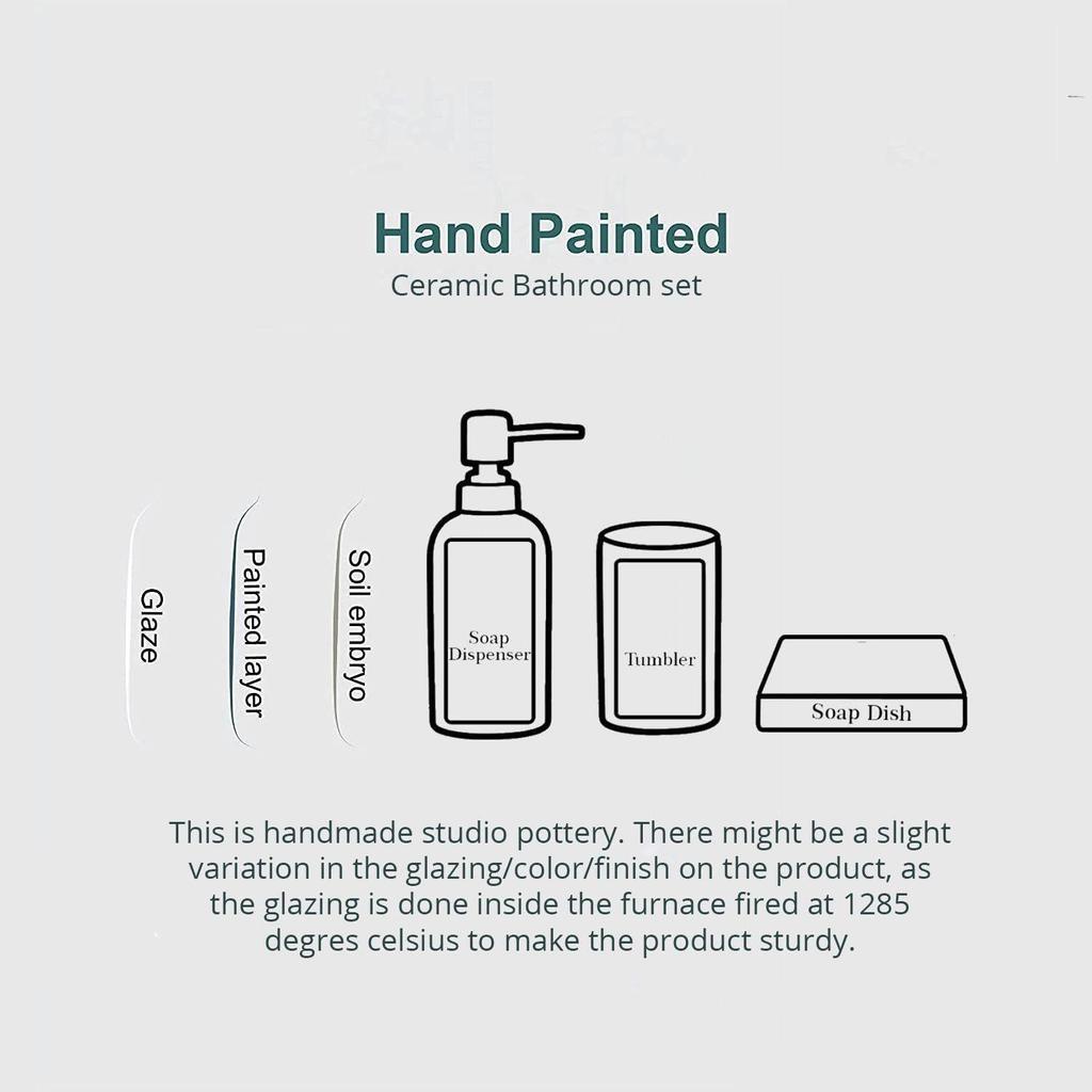 Ensemble d'accessoires de salle de bain en céramique premium de 3 pièces | Ensemble de bain de luxe moderne avec distributeur de savon de 300 ml, porte-brosse à dents et porte-savon | Articles de décoration intérieure |