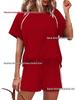 2026 Spring/Summer Women's Stretch Sport Casual Two-Piece Set - Round Neck Short Sleeve Top & Shorts