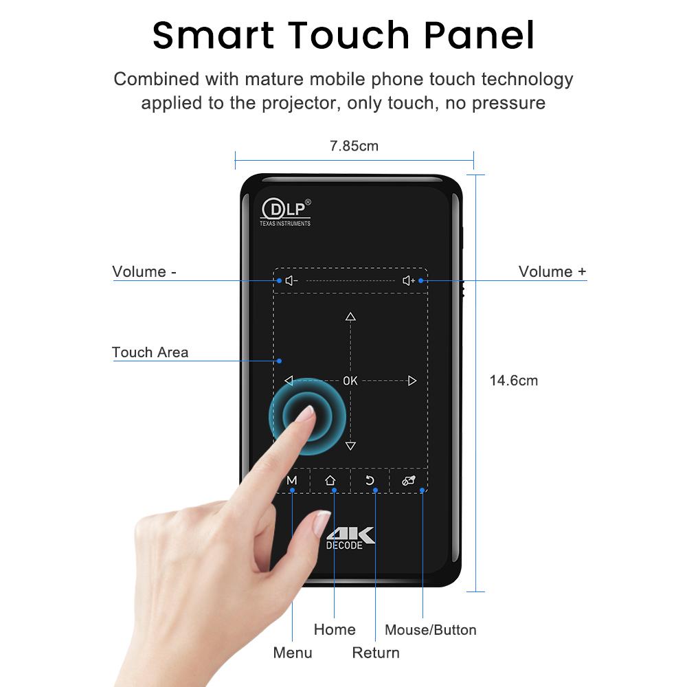 Mini DLP Pocket Projector VIVICINE P09-II, Android 14, 200 Lumens, Built-in 4000mAh Battery