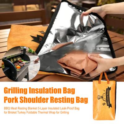 BBQ Meat Resting Blanket 5-Layer Insulated Leak-Proof Bag for Brisket Turkey Foldable Thermal Wrap for Grilling