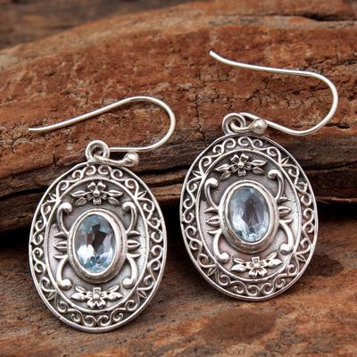 Blue Topaz Silver Earring, 925 Sterling Silver Handmade Jewelry, Gift For Mum, Statement Jewelry, Women Earring