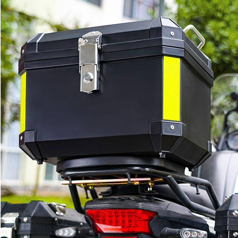 Motorcycle Tail Box Top Case Lockable Helmet Luggage Storage Rear Tour Box With Reflective Design Waterproof Storage Carrier