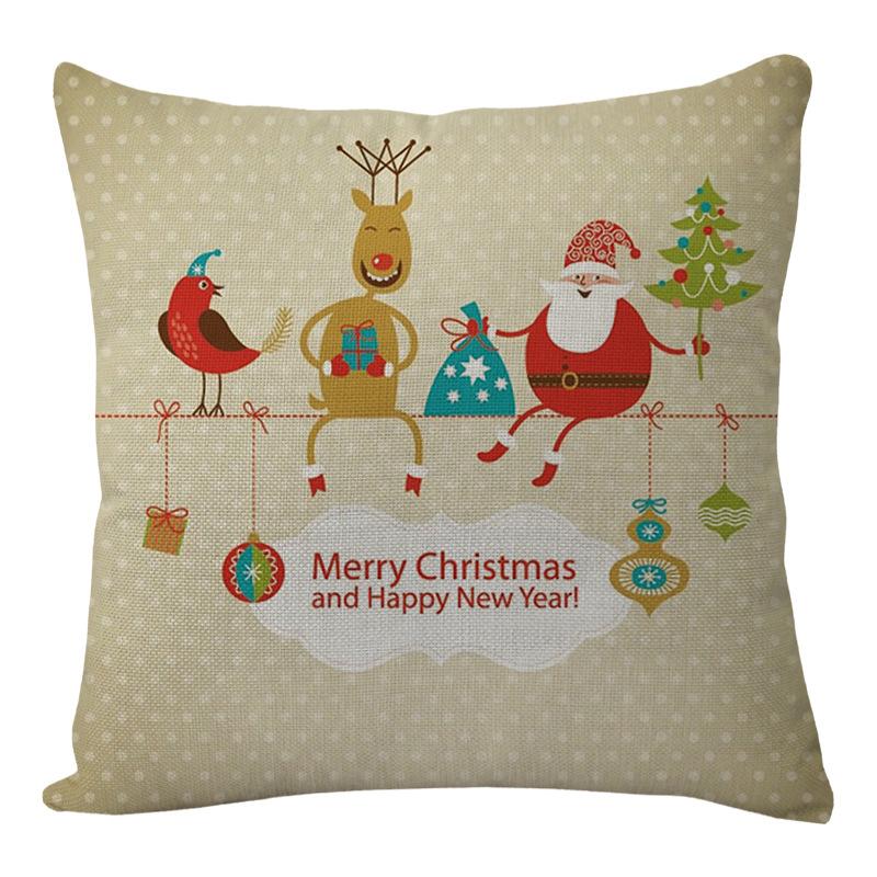 45CM Christmas Cushion Cover Santa Claus Elk Printed Sofa Pillow Case Merry Christmas Ornaments Xmas New Year Home Decoration
