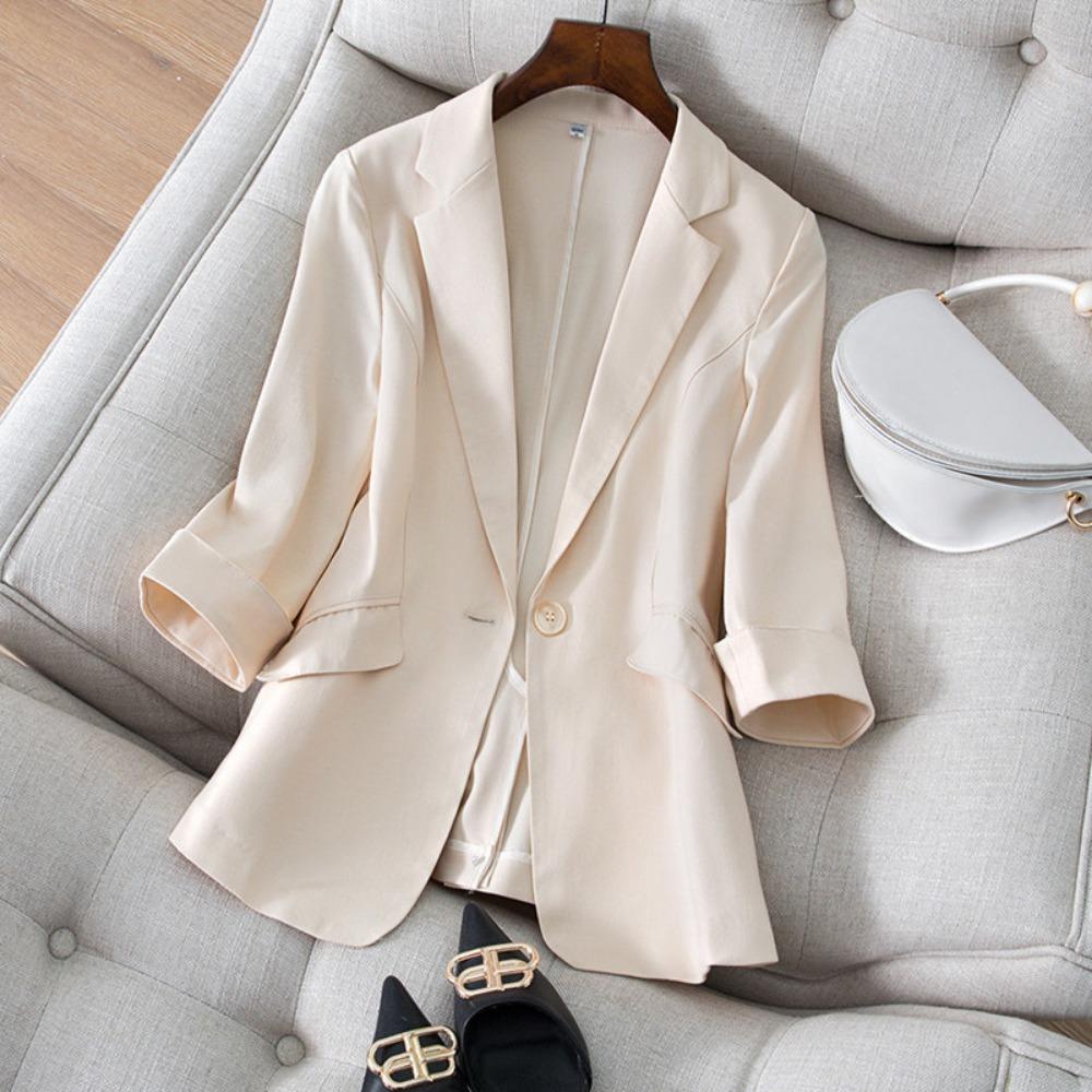Tencel Linen Small Blazer Women's Seven-quarter Sleeve Spring and Summer New Korean Version Temperament Slim and Thin Suit Women's Top