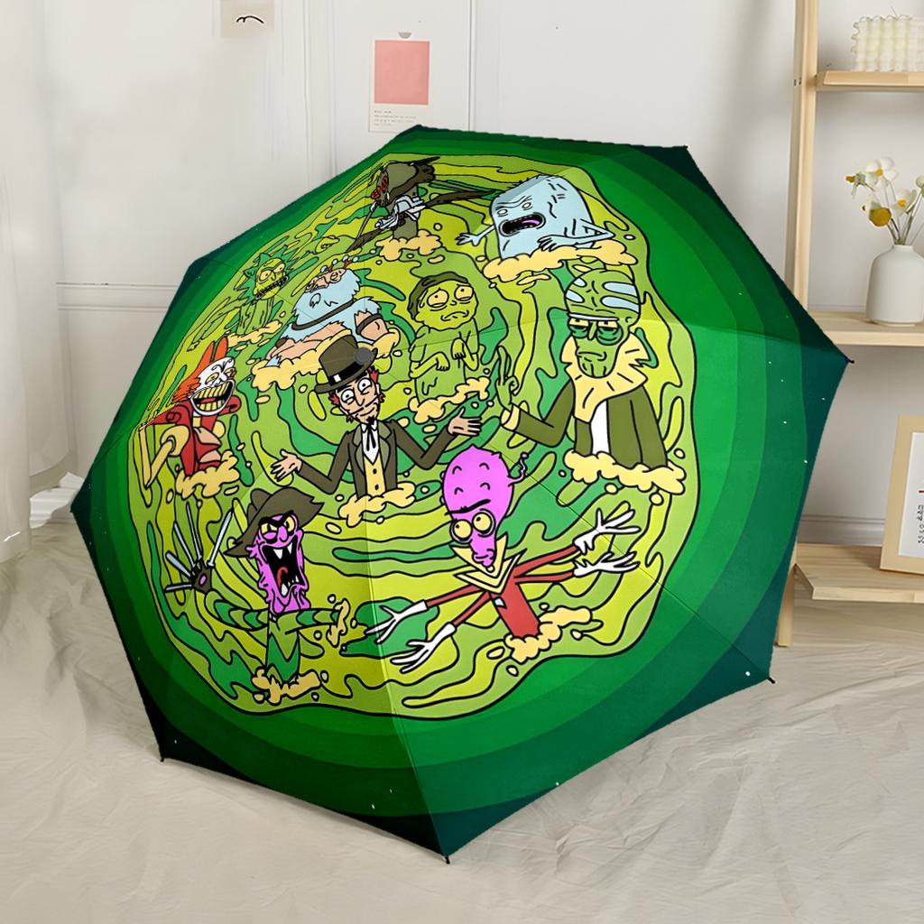 Rick And Morty Adventure Automatic Umbrella with 8-Rib Durable Plastic & Iron for Women/Men Fashion Lovers Perfect Gift for Women/Men