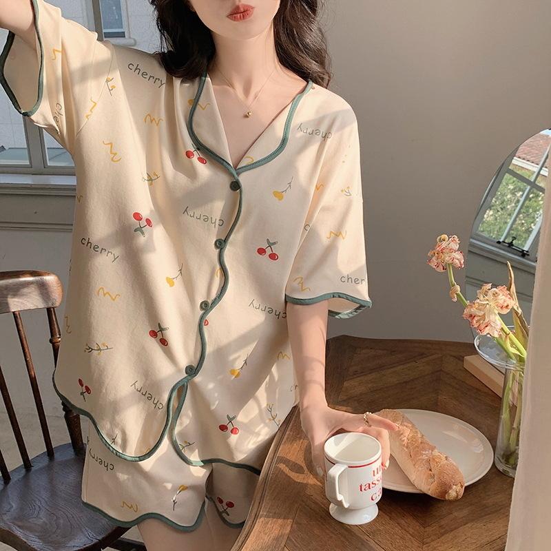 Pajamas Women'S Short-Sleeved Shorts Thin Korean Version Style Sweet Cartoon Loungewear Suit Can Be Worn Outside