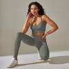 Seamless Knitted Solid Color Cross Back Tight Yoga Suit Set For Sports Running And Fitness Nine Leg Pants
