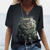 Fashion Women's T-shirt Cat Printed Short Sleeve Tees Ladies T Shirt Oversized V-neck Tops Animal Women Clothing Shirt