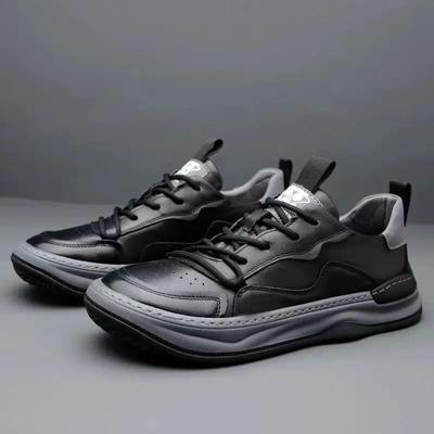 2024 Mode Turnschuhe Herren Weiße Schuhe Echtes Leder Dicke Sohle Weiche Kuh Leder Flache Männliche Marke Schwarze Schuhe