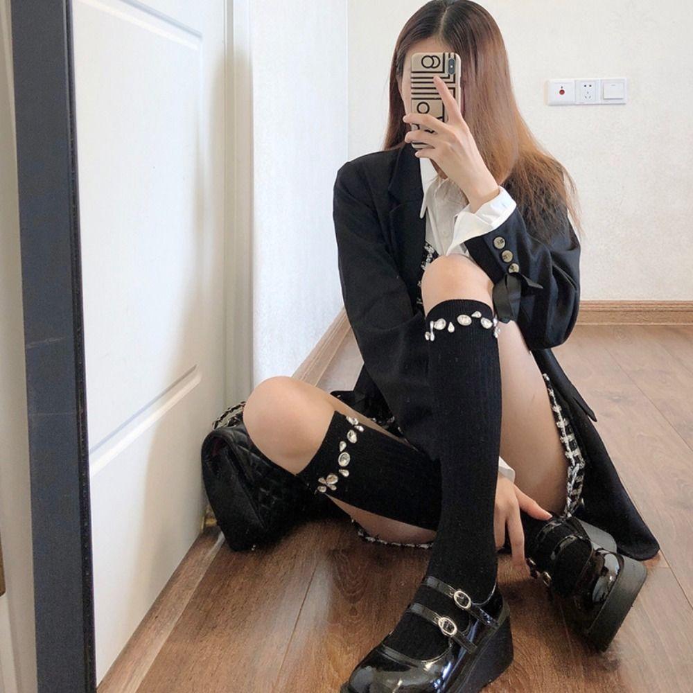 

Crystal Casual Stockings Thick Calf Socks Sweet Y2k Stockings Office N