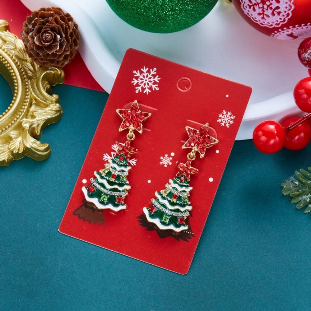 Colorful Rhinestone Drop Ear Drop Dangle Crystal Xmas Studs Christmas Tree Earrings  Fashion Women