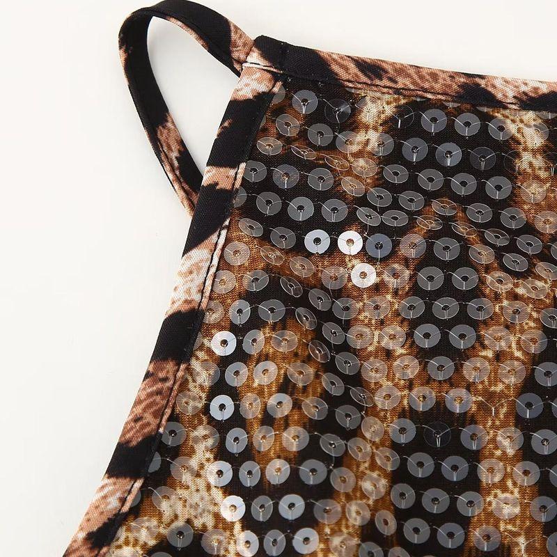 Kaslead New Arrival Women's Fashion Style Stylish Simple and Versatile Leopard Print Sequin Sling Vest