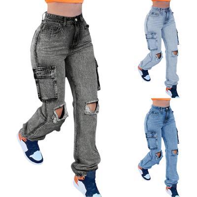 Kadın Bol ve Günlük Trend Yırtık Günlük Moda Dar Kesim Bacak Kot Pantolon