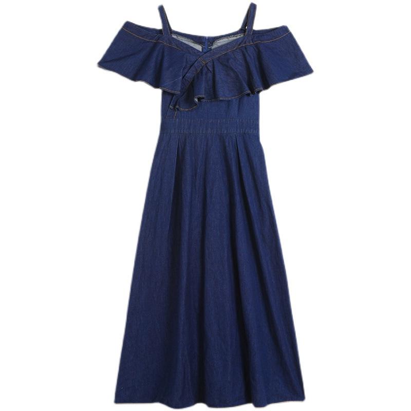 Denim dress women's summer thin small chic unique off-the-shoulder sweet temperament slim long skirt