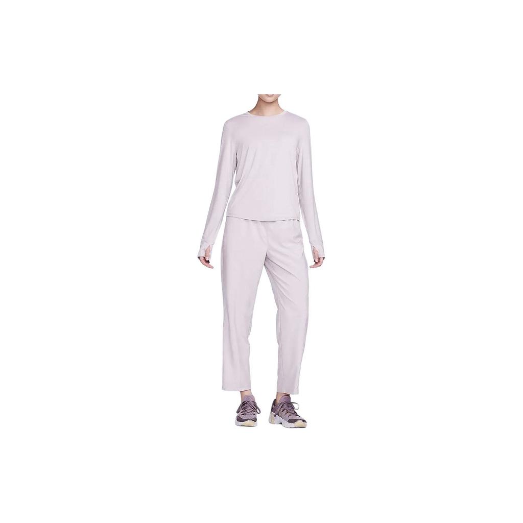 Nike Solid Color Round Neck Casual Long Sleeve T-Shirt Women Tops Grey Purple FN2802-019