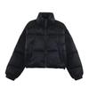 Womens Winter Short Cotton Puffer Jacket Stand Collar Long Sleeve Loose Fit Street Style