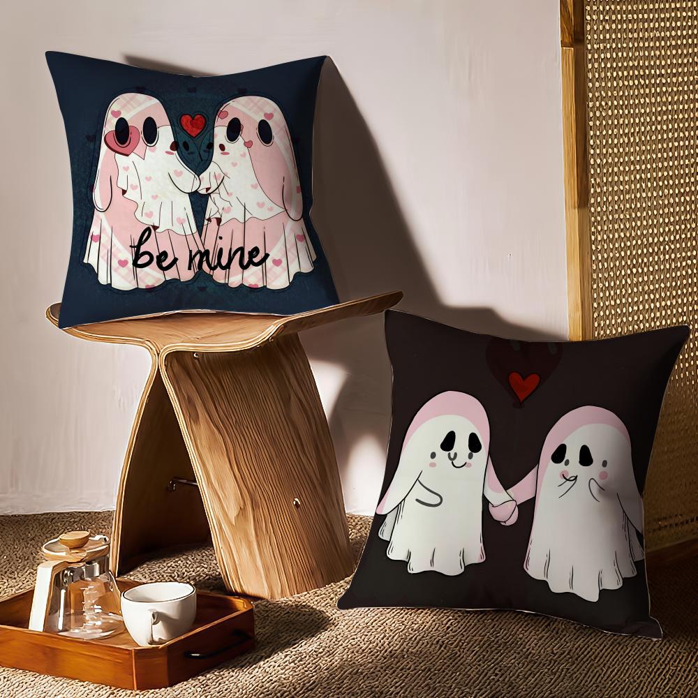 Cute Cartoon Ghost Couple Pillow Case Double-Sided Printing Short Plush Sofa Cushion Cover Bedroom Bedside Pillow