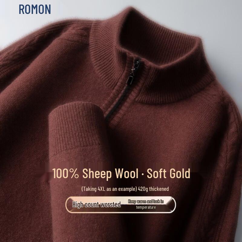 ROMON Men's 100% Wool Half-High Neck Thickened Sweater