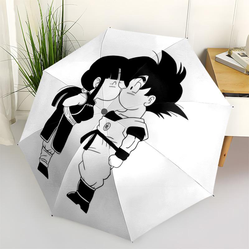 1 PC Automatic Folding Umbrella - Cute Cartoon Son Goku Pattern Portable Foldable Design With 8 Ribs Christmas Birthday Gifts