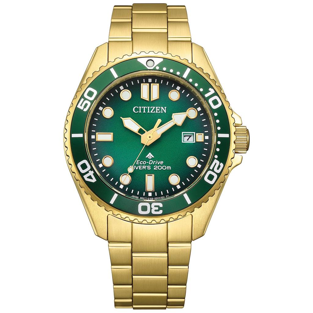 Citizen Promaster Light-Powered Eco-Drive Diver's Watch, 200m, Green and Gold, BN0262-59W, Men's