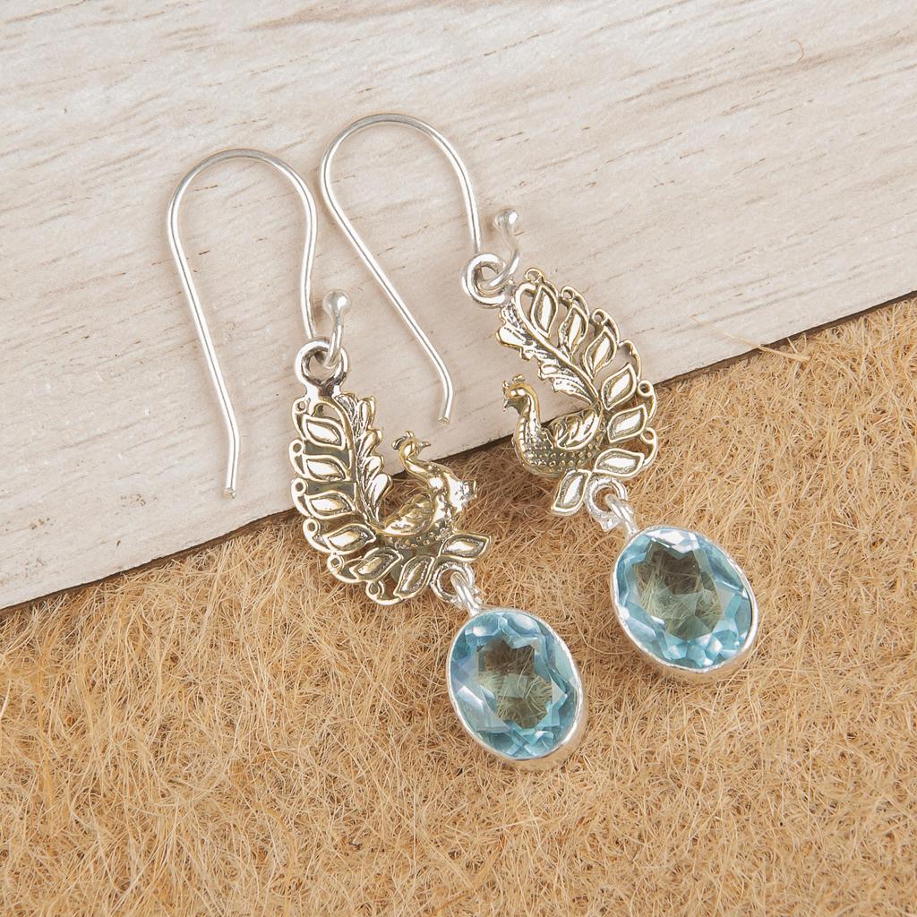 Sky Blue Topaz Gemstone Jewelry, 925 Sterling Silver Earrings, Handmade Attractive Topaz Silver Earrings For Wedding Gift