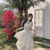 Summer New Design Short-sleeved Dress Women's French Niche Waist Coffee Break Long Dress Sweet Long Skirt