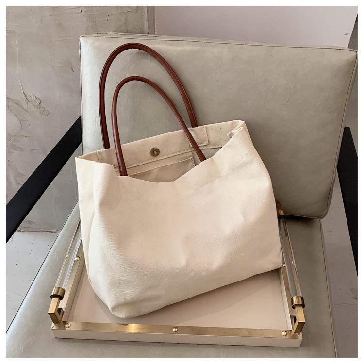 Канвас-сумка для девочек, Сумка-тоут большой вместимости, Сумка через плечо для покупок, Простая сумка-тоут бежевый