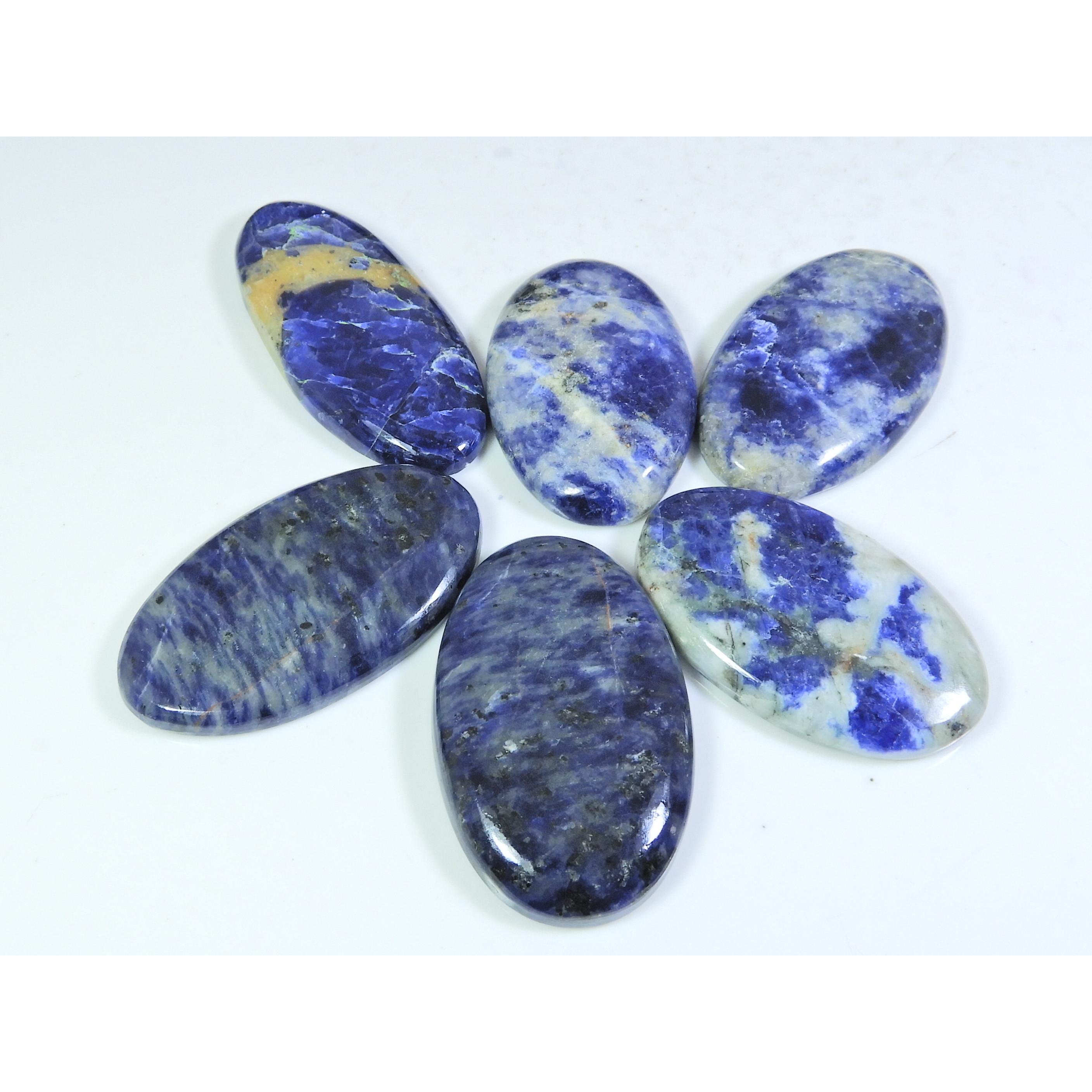 

300Cts. Natural Blue Sodalite Oval Cabochon Loose Gemstone 06Pcs Lot A-777