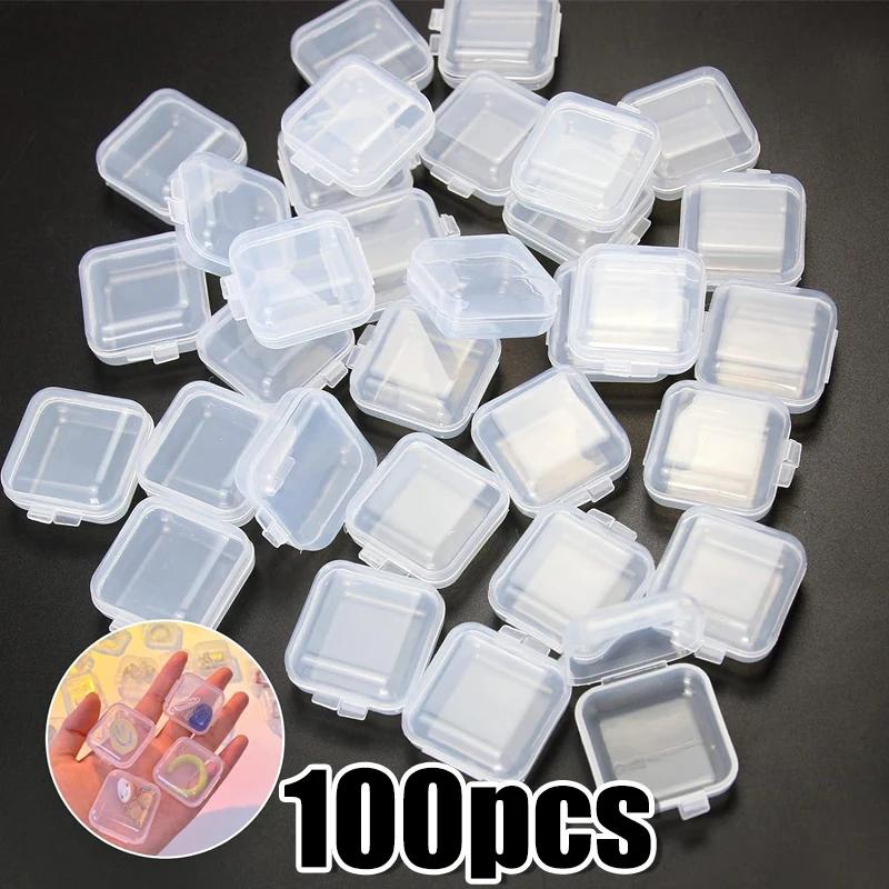 Transparent Plastic Mini Square Storage Box Covers Small Case for Pill Jewelry Earrings Dustproof Storage Pack Boxes