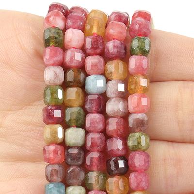 Facettierte natürliche Turmalin-Perlen, 5 mm, quadratisch, würfelförmig, für die Schmuckherstellung, DIY-Armbänder, Halsketten, Perlenzubehör