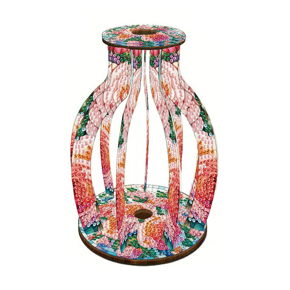 Acrylic Wood Colorful Pattern Diamond Mosaic Rhinestones Vase Diamond Painting 3D Vase Decor for Home Office Decor