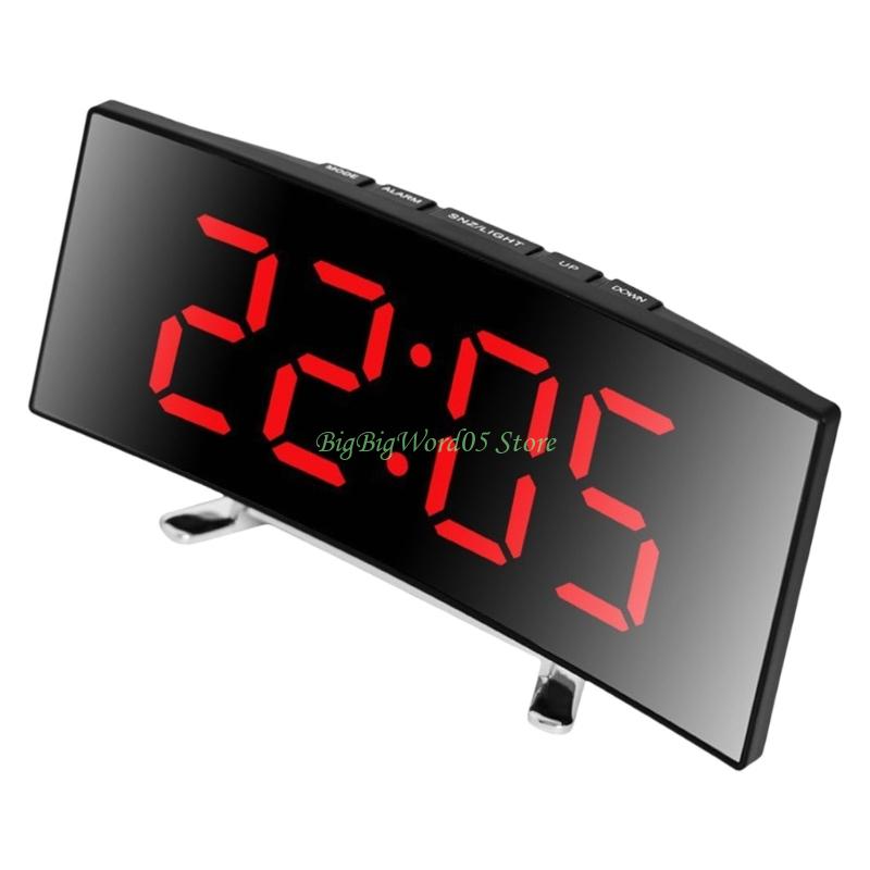 24TE Intelligent Mirror Alarm Clock Quiet Operate Curved LED Screen Temperature Monitor Night lighting USB Battery Power