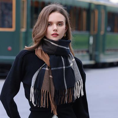 Doamnă tricotată cu imprimeu gros eșarfă caldă de iarnă femei design în carouri șaluri pașmina șal cașmir wrap cu ciucuri eșarfe