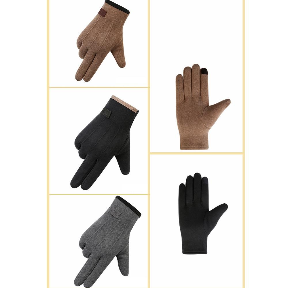 Double Sided Plush Finger Gloves Suede Fabric Warm Gloves New Touch Screen Gloves  Men's Style