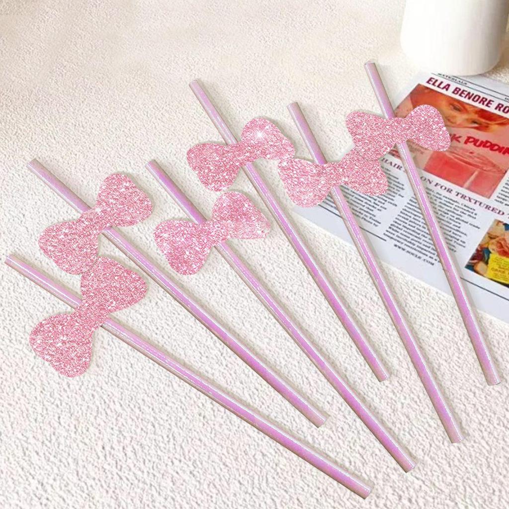 Biodegradable Glitter Bowknot Paper Straws for Cake & Drink Decorations