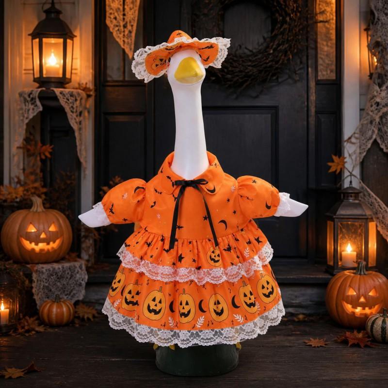 Halloween Pumpkin Costume Outdoor Decor Goose Figurine Dress-Up Outfit Party Decoration