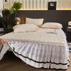 Winter Thickened Plush Bed Skirt with Lace Ruffle, Warm Coral Fleece Mattress Cover, Non-Slip Bedspread
