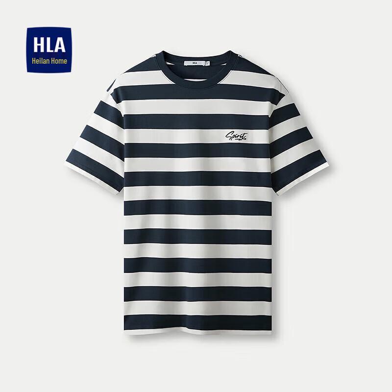HLA Men s Striped Embroidered Round Neck Short Sleeve T-Shirt S