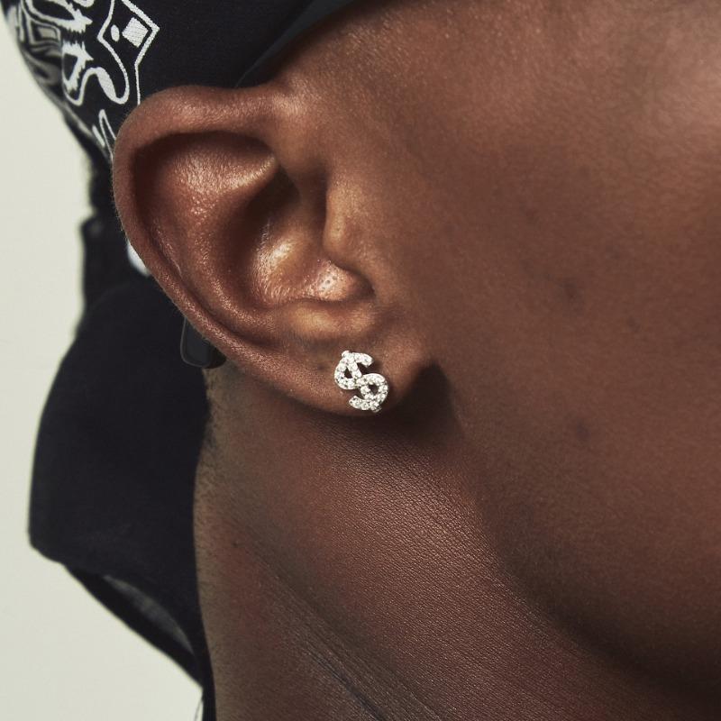 Full Diamond Dollar Design Zircon Stud Earrings Hip Hop Fashion Unisex Jewelry